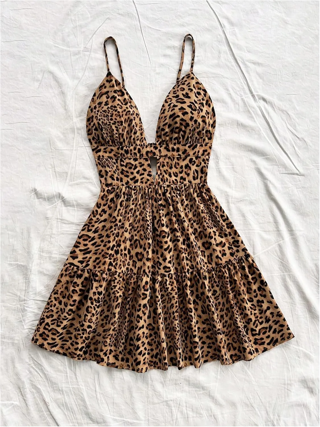 SOLY HUX Women's Summer Mini Dresses Printed V Neck Spaghetti Straps Party Beach Cami Dresses