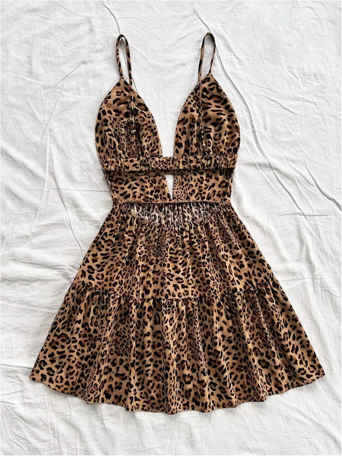 SOLY HUX Women's Summer Mini Dresses Printed V Neck Spaghetti Straps Party Beach Cami Dresses