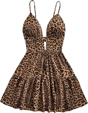 SOLY HUX Women's Summer Mini Dresses Printed V Neck Spaghetti Straps Party Beach Cami Dresses