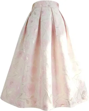 Spring Autumn Vintage Elegant Floral Print Pleated Midi Skirt