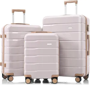 Stylish Premium ABS Travel Luggage Set for Modern Adventurers, 3-Piece with 360 Spinner Wheels, Light Grey and Golden