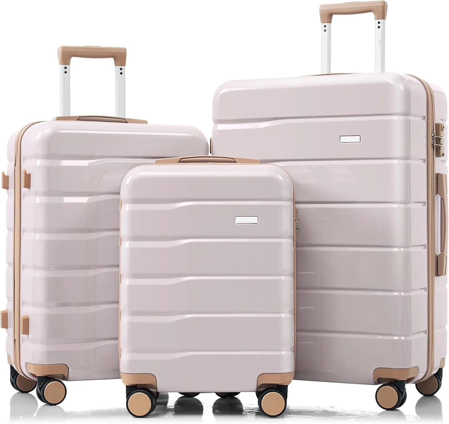 Stylish Premium ABS Travel Luggage Set for Modern Adventurers, 3-Piece with 360 Spinner Wheels, Light Grey and Golden