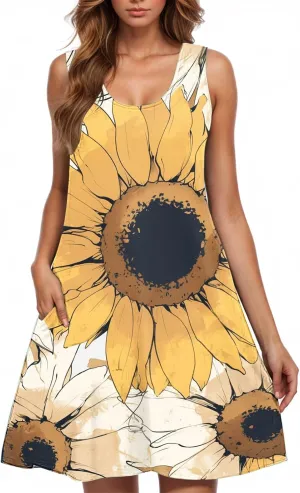 Summer Dresses for Women 2025 Short Crewneck Sleeveless Sundresses Casual Vacation Floral Boho Beach Dress Cover Up