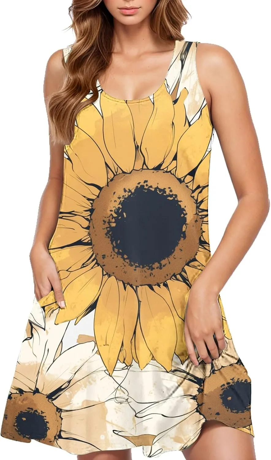 Summer Dresses for Women 2025 Short Crewneck Sleeveless Sundresses Casual Vacation Floral Boho Beach Dress Cover Up