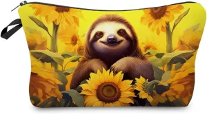 Sunflower Sloth Makeup Bag Cute Small Organizer Zipper Pouch Sunflower Sloth Cosmetic Bag Birthday Present for Women Friends