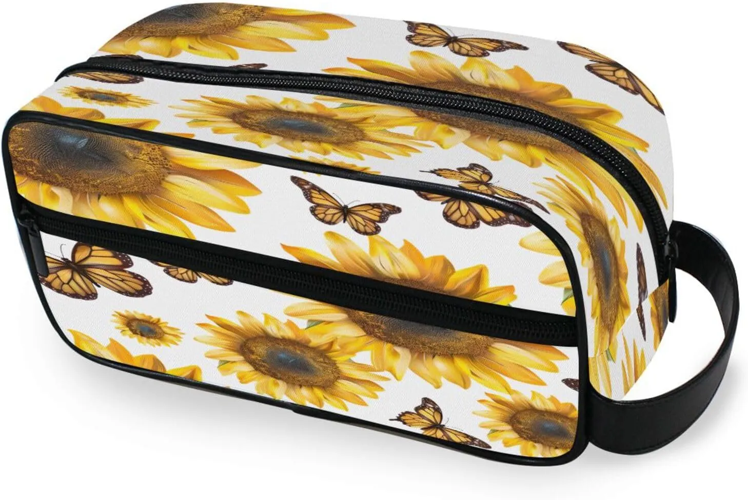 Sunflowers and Butterflies Travel Toiletry Bag for Women Men, Hanging Cosmetic Bag, Water Resistant Shaving Bag for Toiletries Accessories