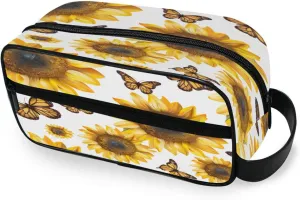 Sunflowers and Butterflies Travel Toiletry Bag for Women Men, Hanging Cosmetic Bag, Water Resistant Shaving Bag for Toiletries Accessories