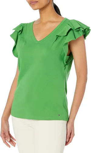 Tommy Hilfiger Women's Short Sleeve Essential Everyday Soft Sportswear Flutter Tee
