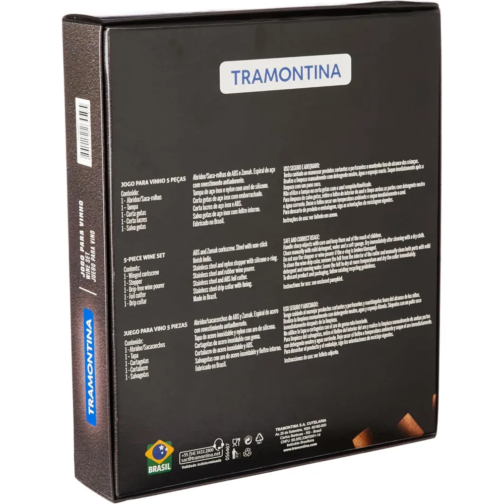 Tramontina Brazil  Harmoniza 5-Pieces Wine Kit with Stainless Steel and Black Polypropylene