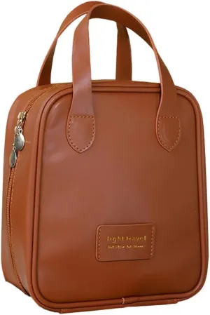 Travel Makeup Bag, Toiletry Bags, Cosmetic Bags, Travel Accessories with Divider, Leather Makeup Bag For Women and Girls (Brown)