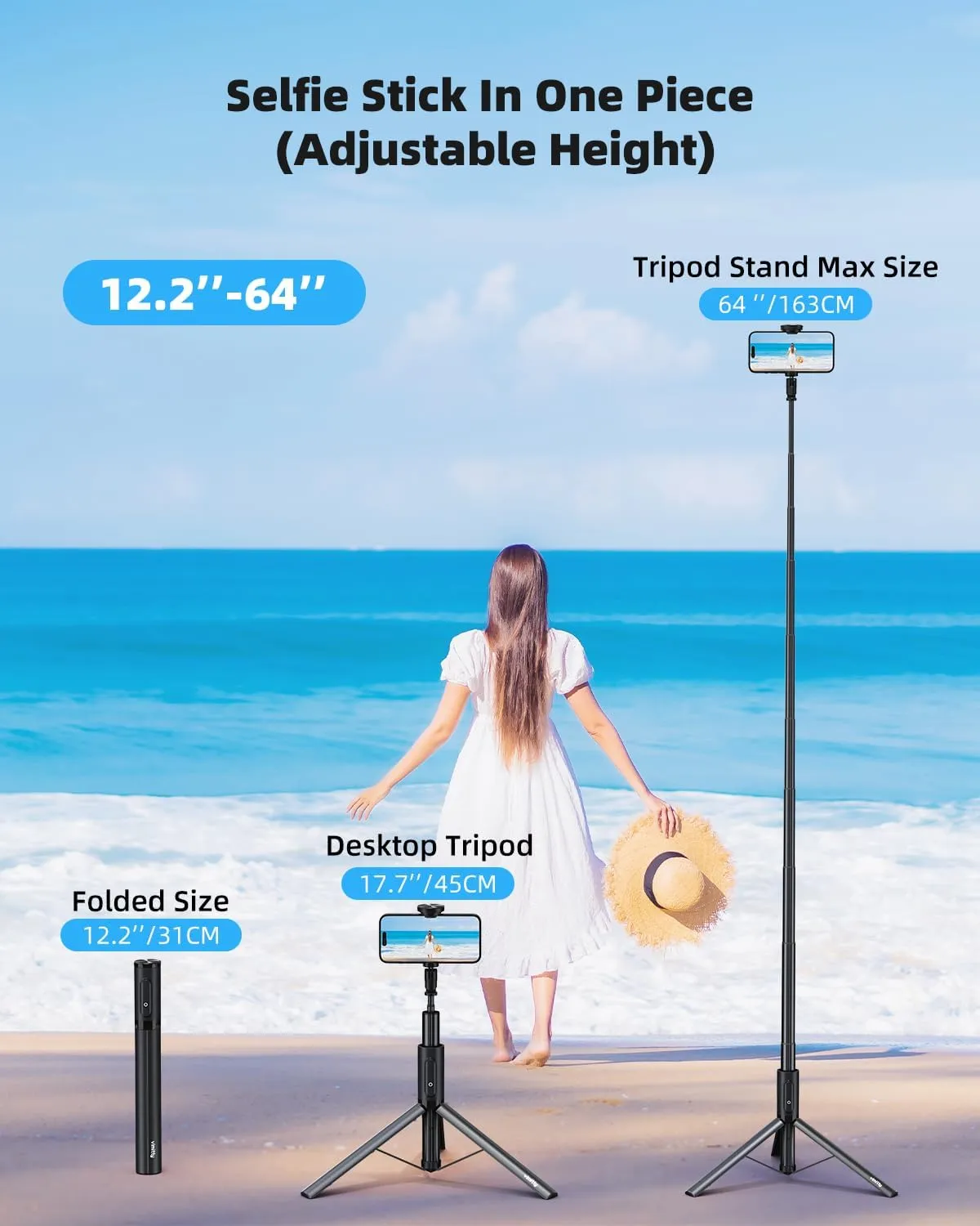 Tripod for iPhone,64" Selfie Stick for iPhone &Phone Tripod with Remote,Phone Tripod Stand All-in-1 & Travel Tripod,Cell Phone Tripod Compatible with All Cellphones