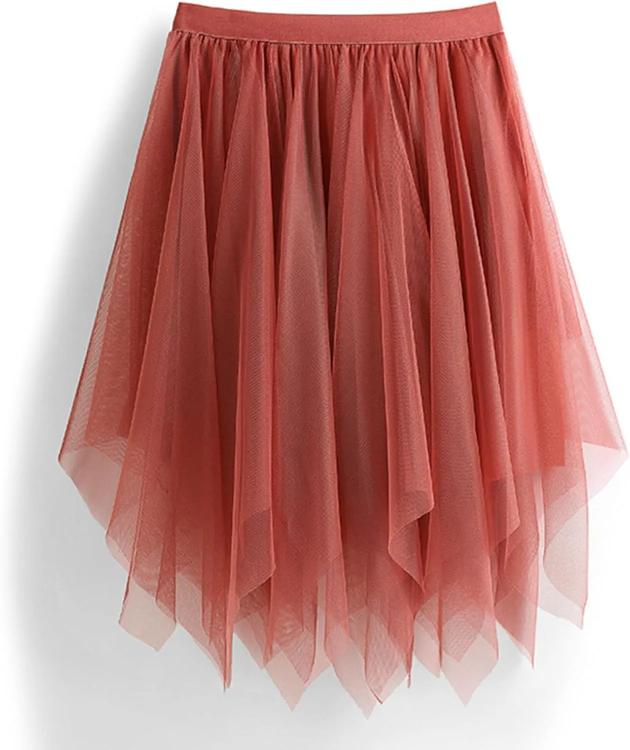 Tulle Skirts for Women Elastic Midi Skirt A-line Irregular Layered Mesh Tutu Skirts Pleated Skirts for Women