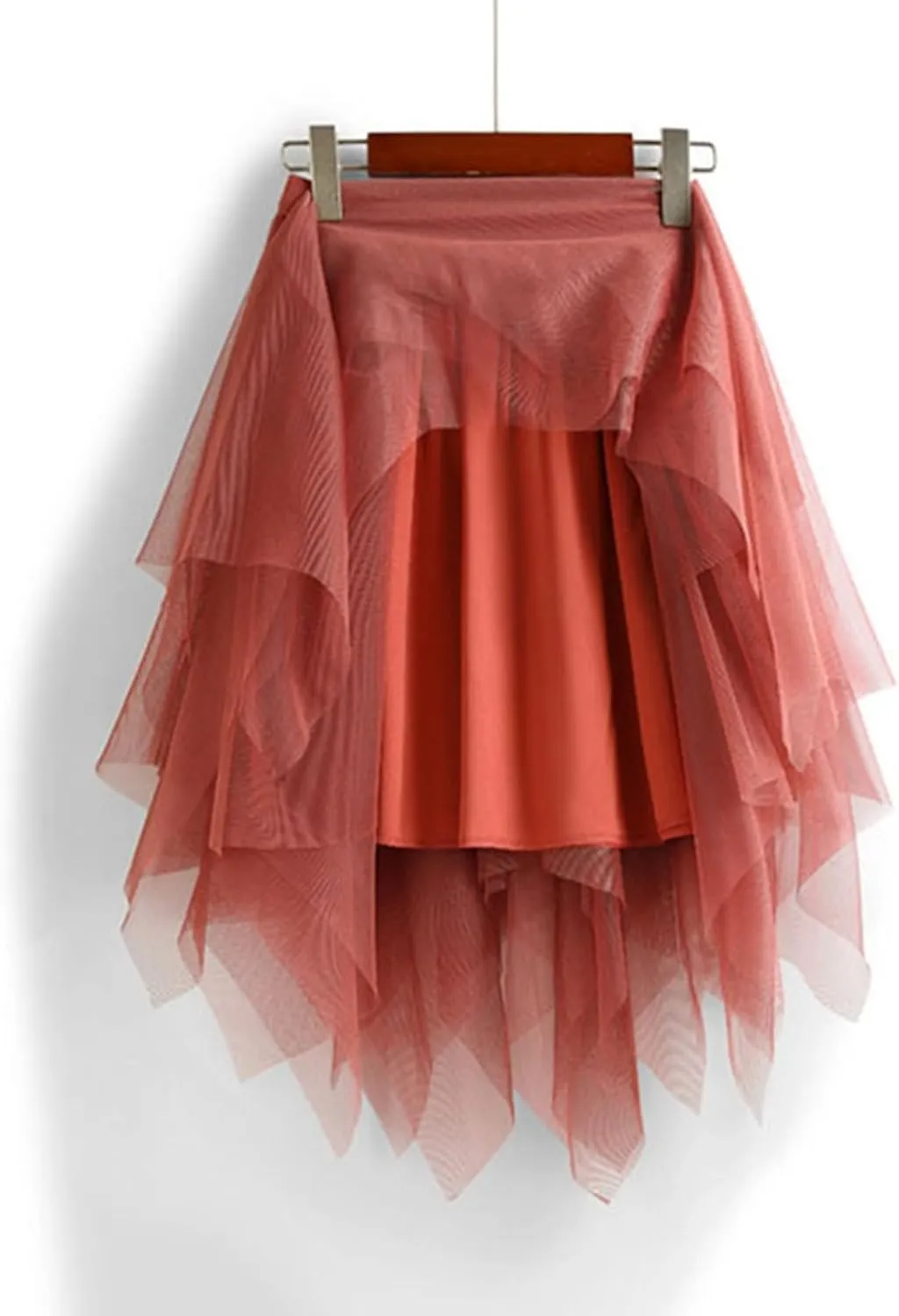 Tulle Skirts for Women Elastic Midi Skirt A-line Irregular Layered Mesh Tutu Skirts Pleated Skirts for Women