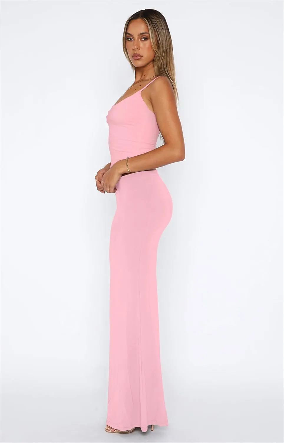 Two Piece Skirt Set for Women - Sexy 2 Pc Sleeveless Spaghetti Strap Pleated Tank Top Maxi Long Skirts Sets