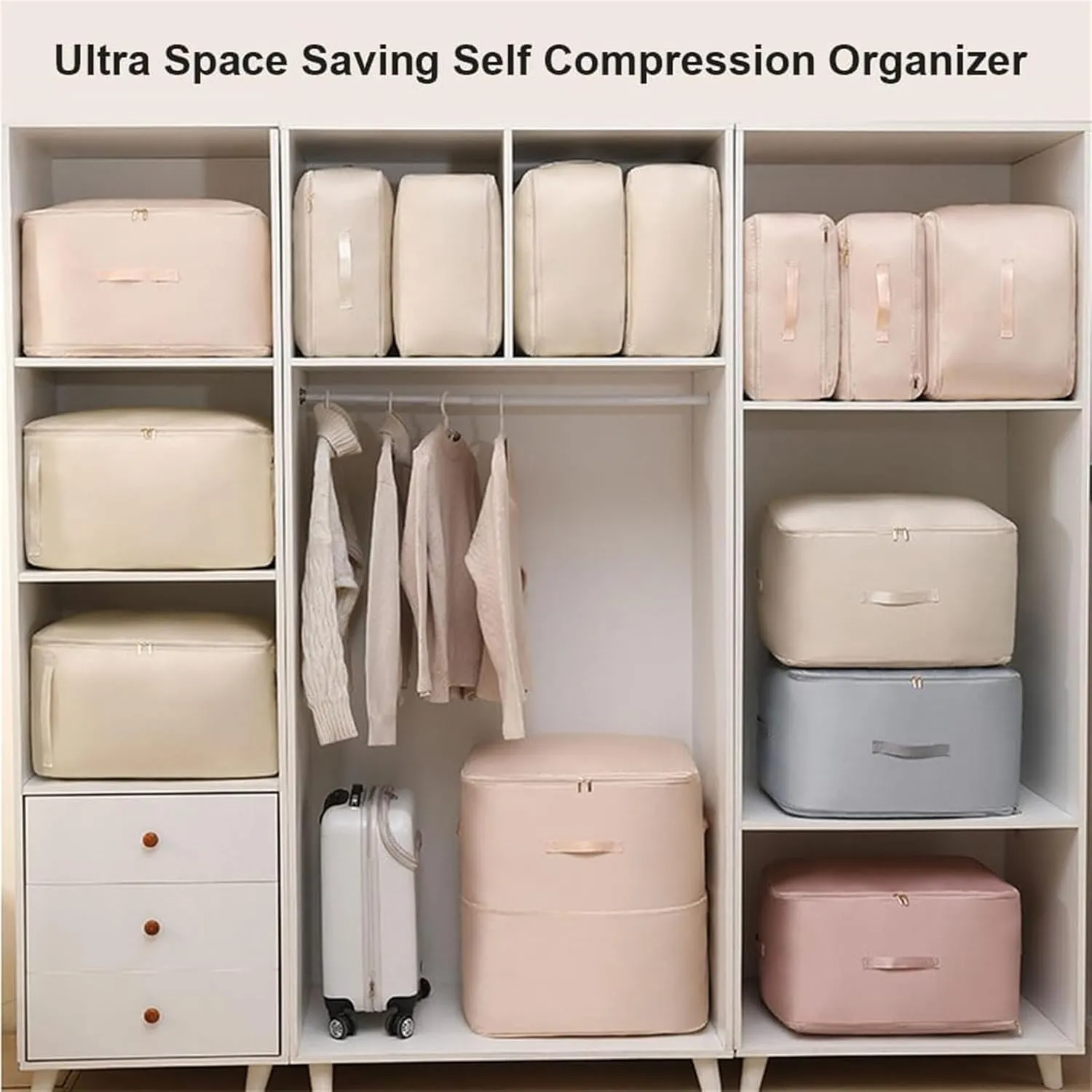 Ultra Space Saving Self Compression Organizer, Accompanyk Organizer, Heavy Duty Moving Bags, Otherwisie Space Saver Garment Bags (pink, Large)