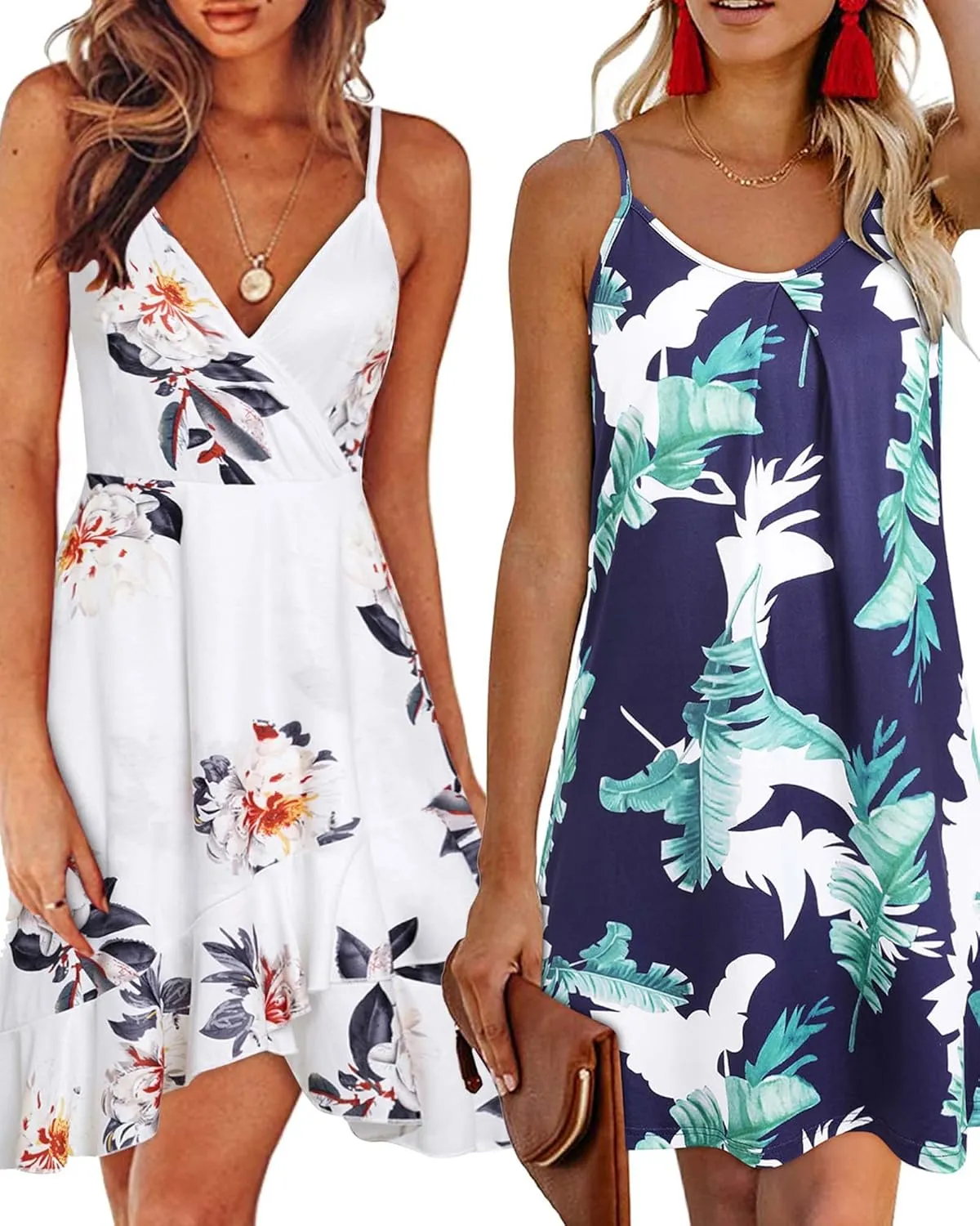 ULTRANICE Womens Summer Dresses 2023 Casual Floral V Neck Adjustable Spaghetti Ruffle Sun Beach Dress