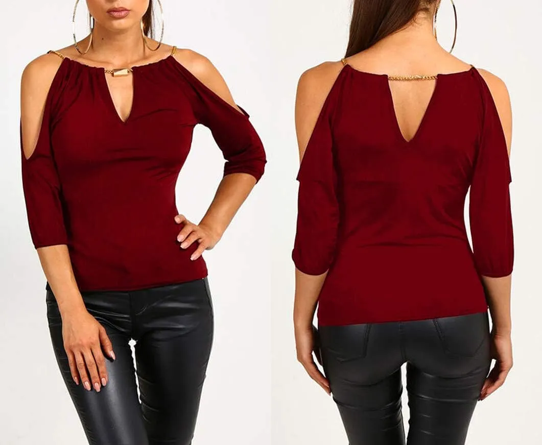 USGreatgorgeous Womens Open Cold Shoulder Slim Fit Short Sleeve Tee Shirt Casual Blouse Tops