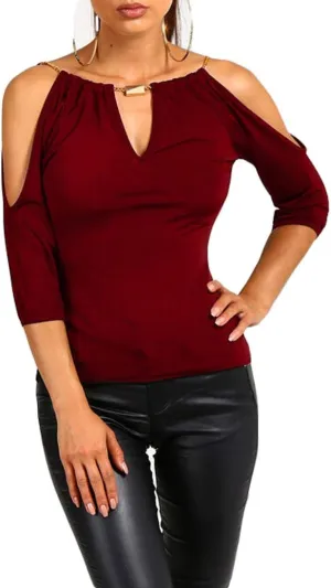 USGreatgorgeous Womens Open Cold Shoulder Slim Fit Short Sleeve Tee Shirt Casual Blouse Tops