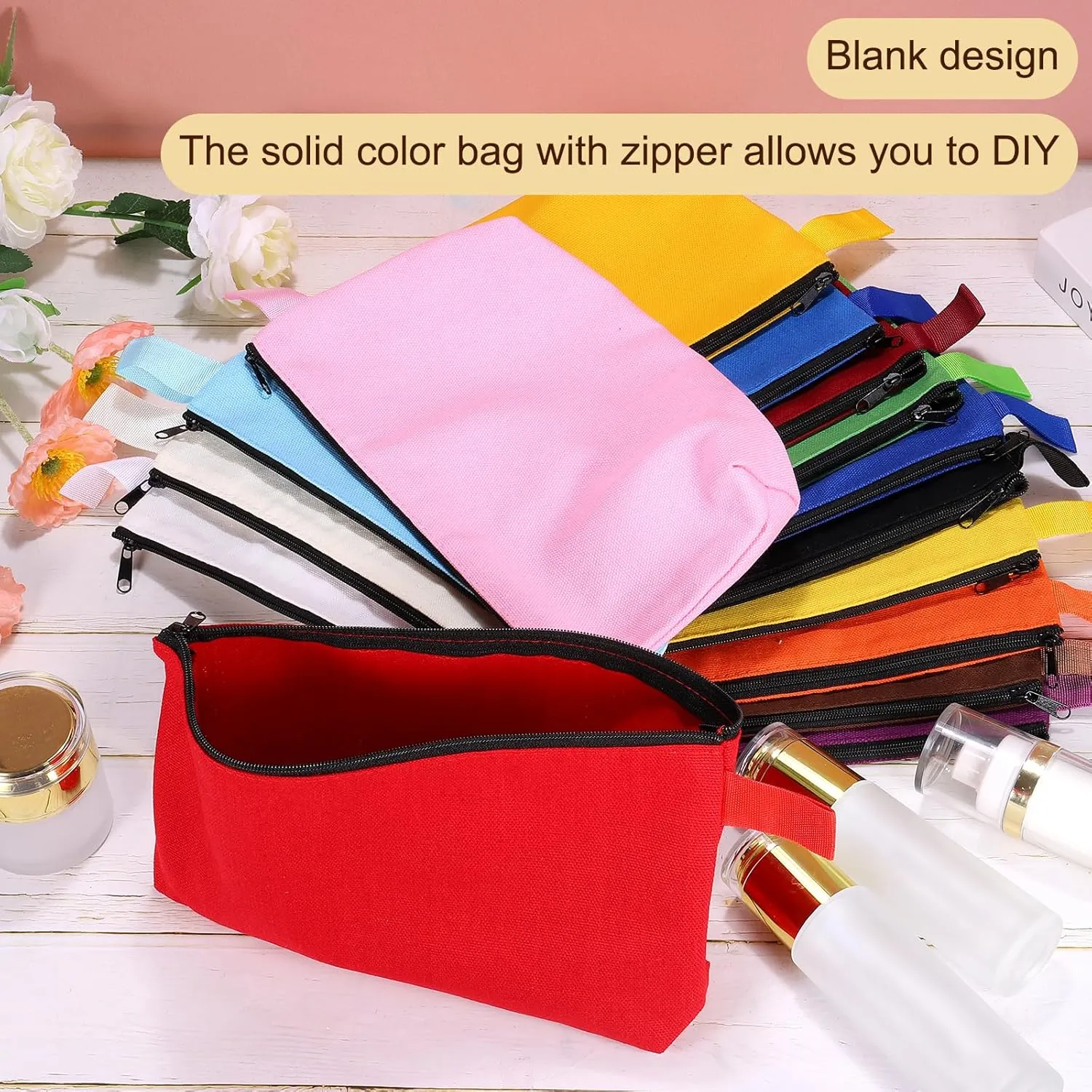 uxcell Canvas Makeup Bags, 30 Pcs Travel Cosmetic Bags Bulk, Multipurpose Plain Toiletry Zipper Pouches Blank DIY Craft Bags Pencil Bag for Women Teens, Orange