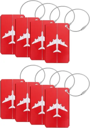 uxcell Travel Luggage Tags for Suitcases, 8Pcs Aluminum Metal Luggage Tags with Strap, Privacy Protection Bag Tags for Travel Luggage Baggage Identifier (Red)