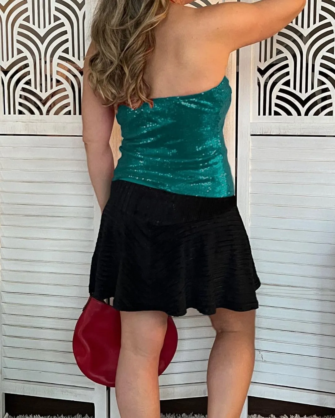 Vaceky Flower Sequin Halter Tops Women Cropped Sleeveless Backless Sparkly Camisole