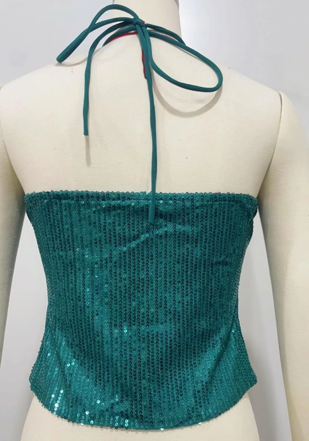 Vaceky Flower Sequin Halter Tops Women Cropped Sleeveless Backless Sparkly Camisole