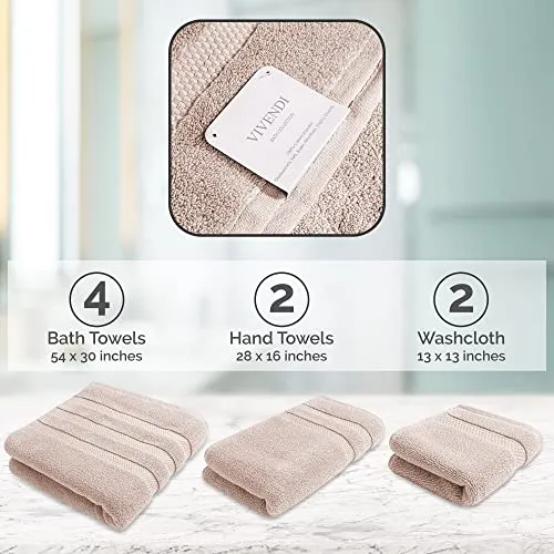 Vivendi 8-Piece Towel Set, 100% Cotton, Infinity Zero Twist (2 Bath Towels, 2 Hand Towels, 4 Wash Towels) Super Soft, Highly Absorbent Towels for Bathroom (Linen)