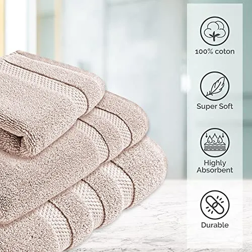 Vivendi 8-Piece Towel Set, 100% Cotton, Infinity Zero Twist (2 Bath Towels, 2 Hand Towels, 4 Wash Towels) Super Soft, Highly Absorbent Towels for Bathroom (Linen)