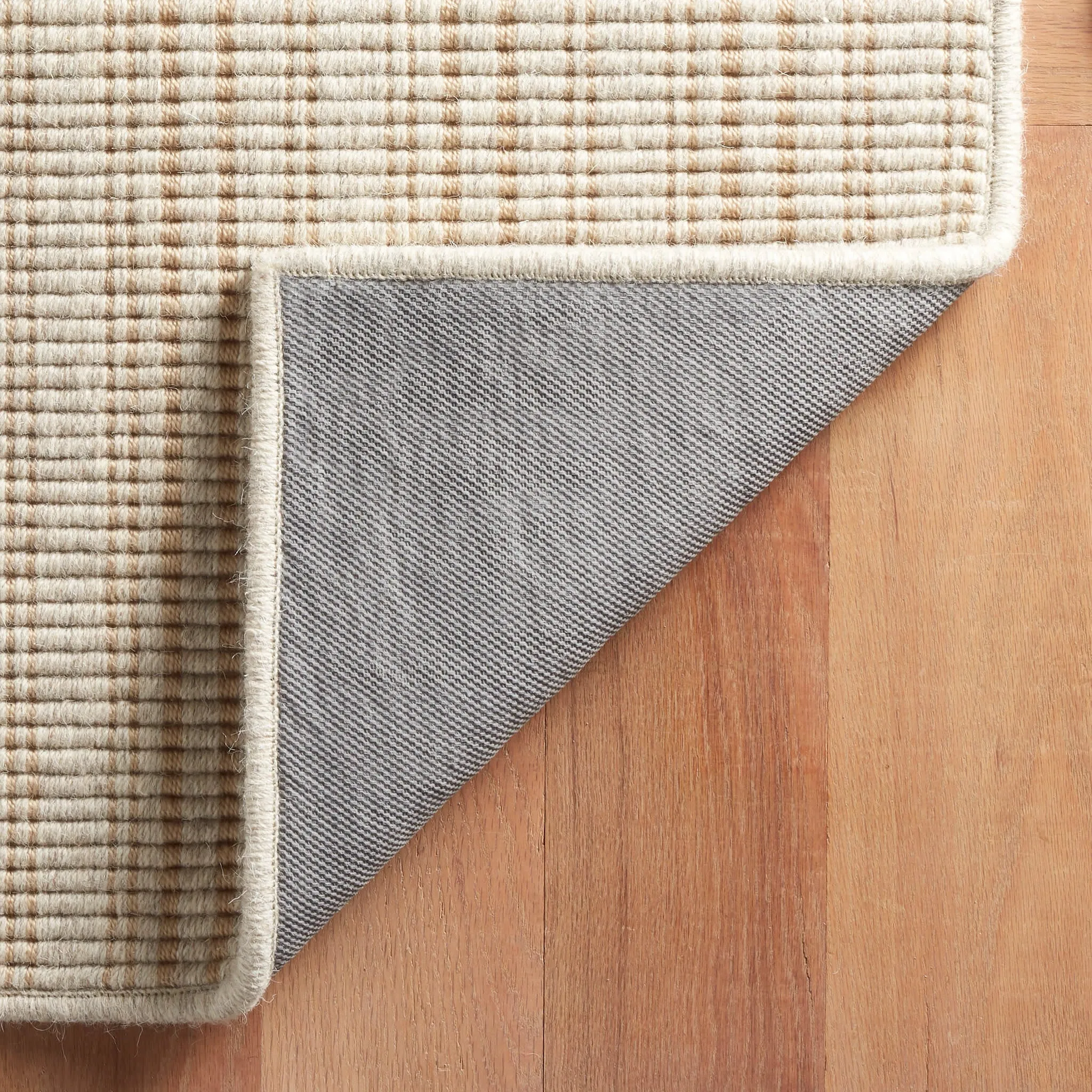 Warren Ticking Gold Woven Wool Custom Rug Swatch With Attached Rug Pad