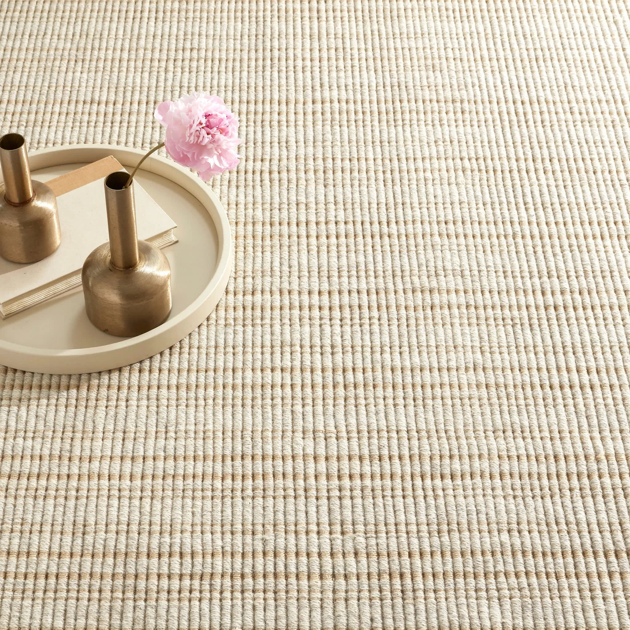 Warren Ticking Gold Woven Wool Custom Rug Swatch With Attached Rug Pad