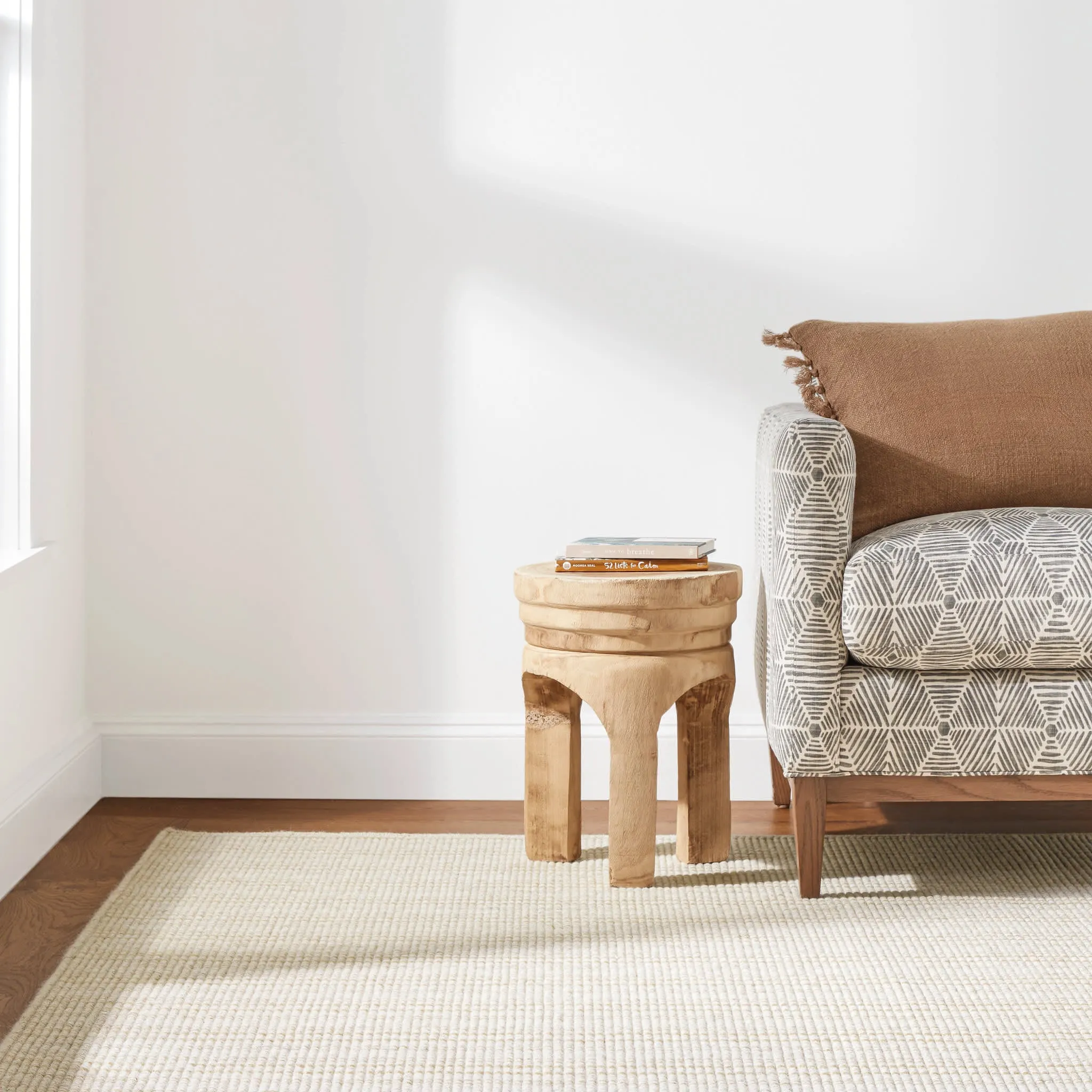 Warren Ticking Gold Woven Wool Custom Rug Swatch With Attached Rug Pad