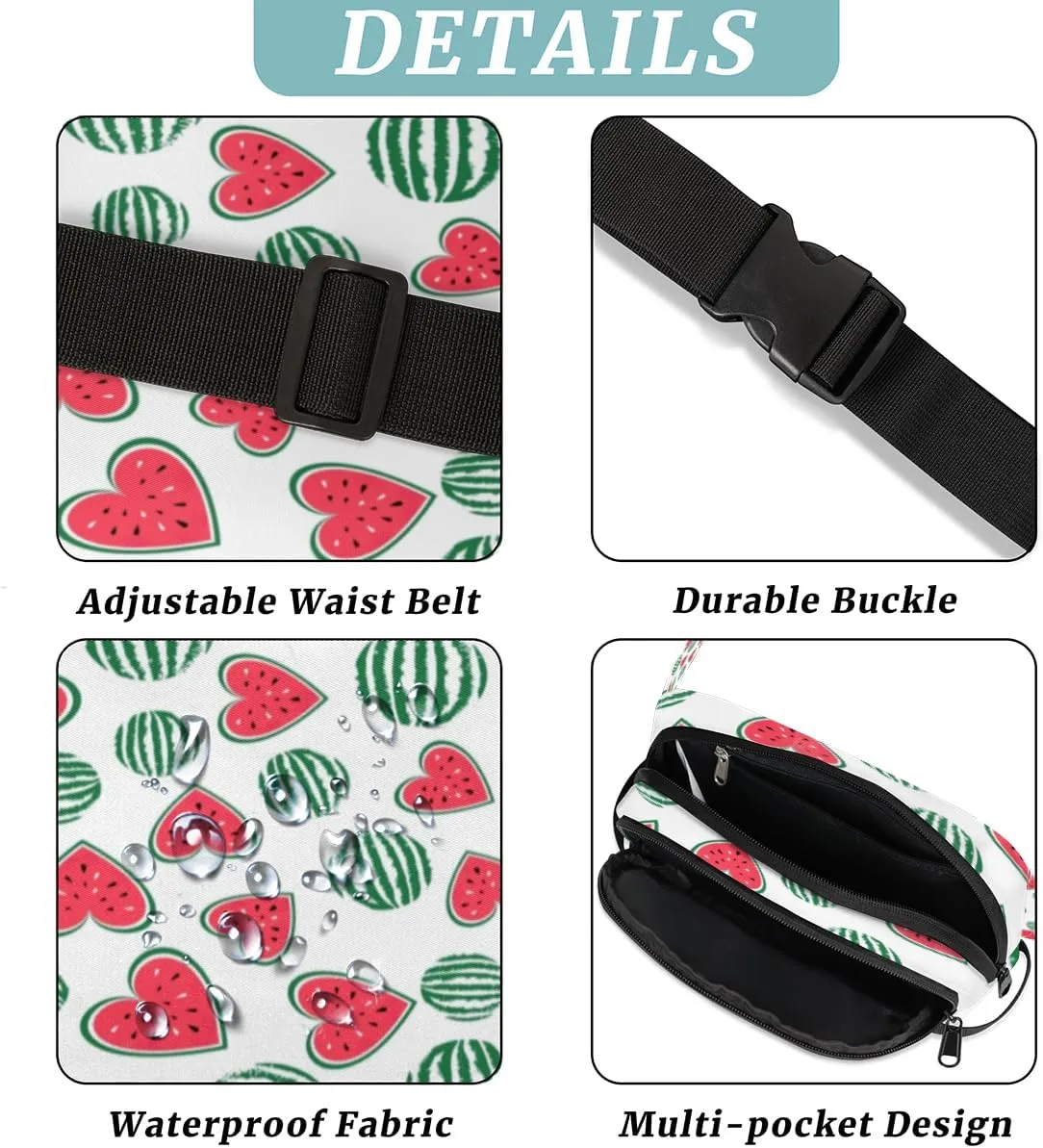Watermelon Heart Shaped Fanny Pack for Women Men Waterproof Belt Bag Crossbody Waist Bag with Adjustable Strap Fashion Waist Packs for Casual Running Gym Hiking Travel Workout Cycling