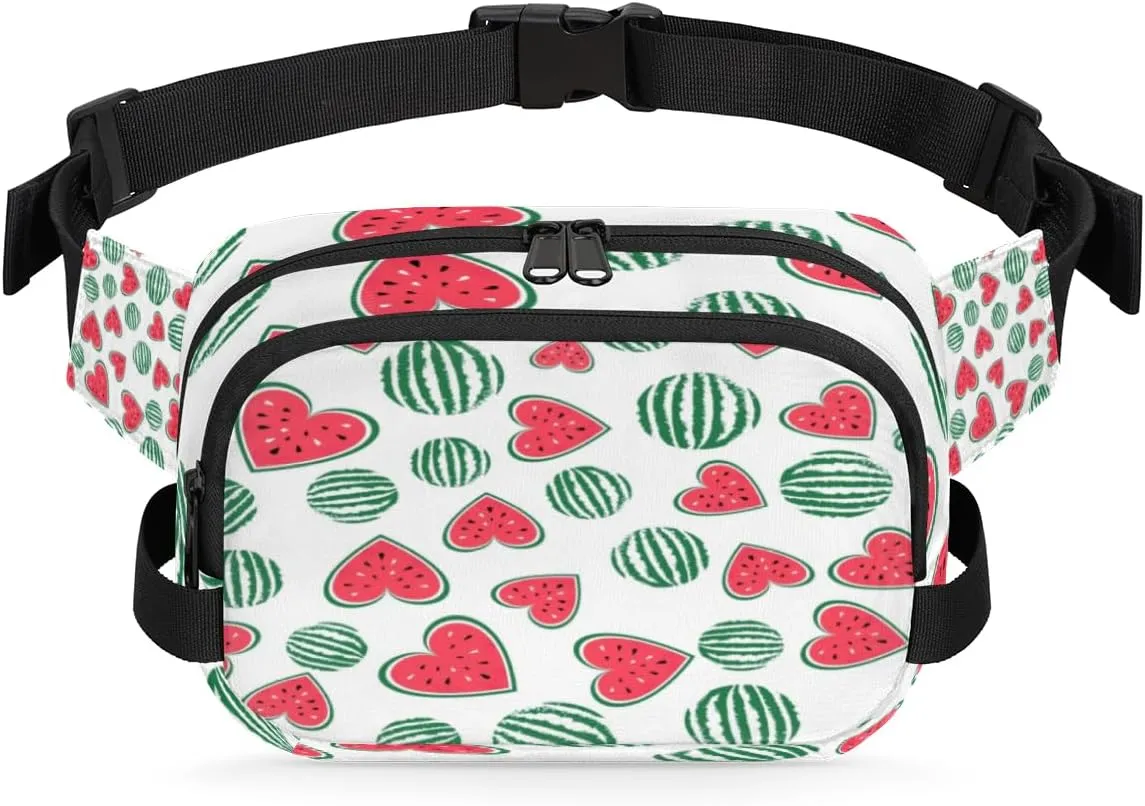 Watermelon Heart Shaped Fanny Pack for Women Men Waterproof Belt Bag Crossbody Waist Bag with Adjustable Strap Fashion Waist Packs for Casual Running Gym Hiking Travel Workout Cycling