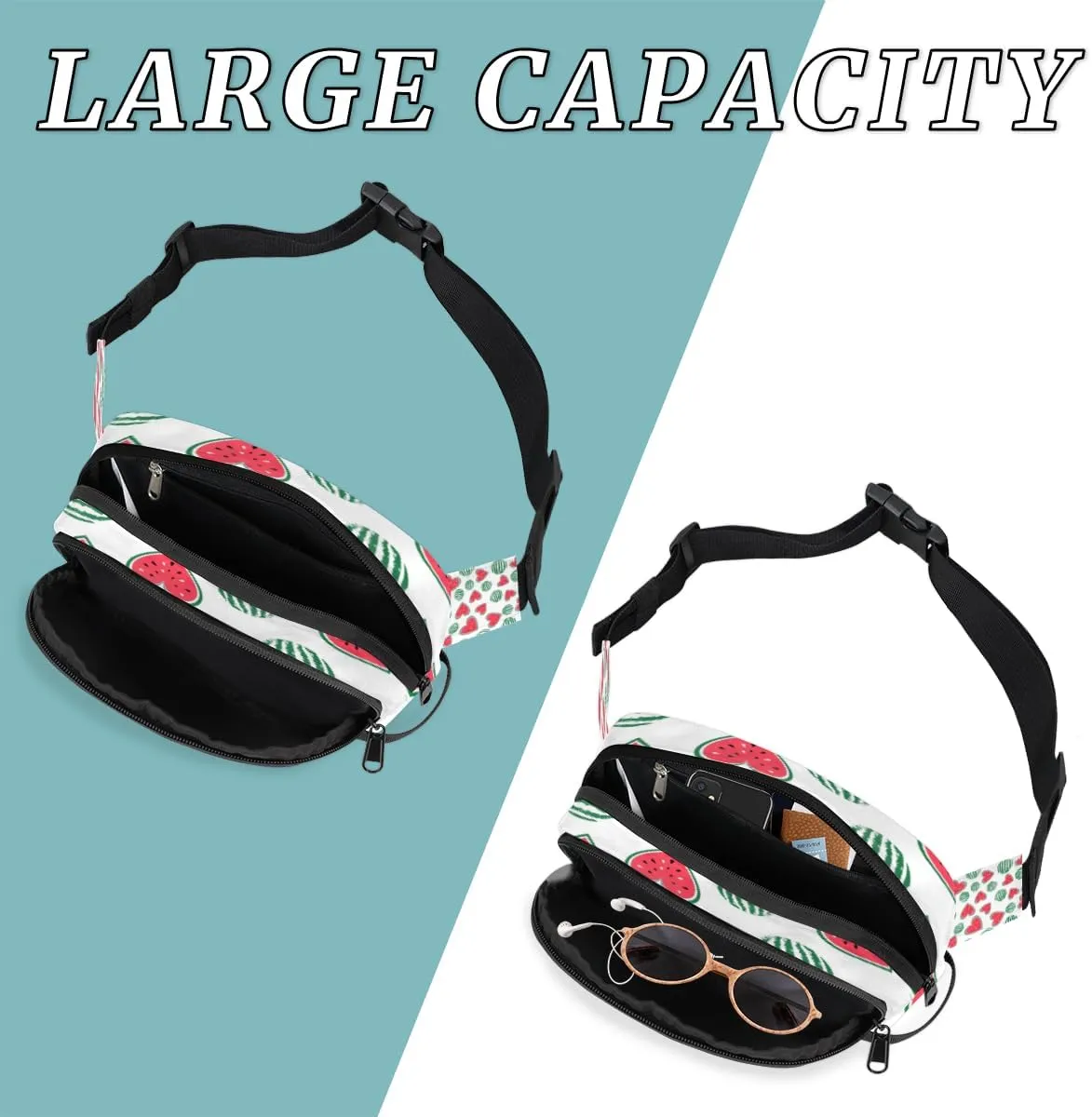 Watermelon Heart Shaped Fanny Pack for Women Men Waterproof Belt Bag Crossbody Waist Bag with Adjustable Strap Fashion Waist Packs for Casual Running Gym Hiking Travel Workout Cycling