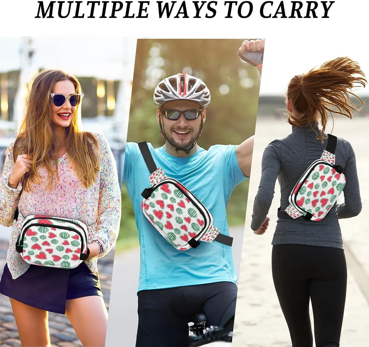 Watermelon Heart Shaped Fanny Pack for Women Men Waterproof Belt Bag Crossbody Waist Bag with Adjustable Strap Fashion Waist Packs for Casual Running Gym Hiking Travel Workout Cycling