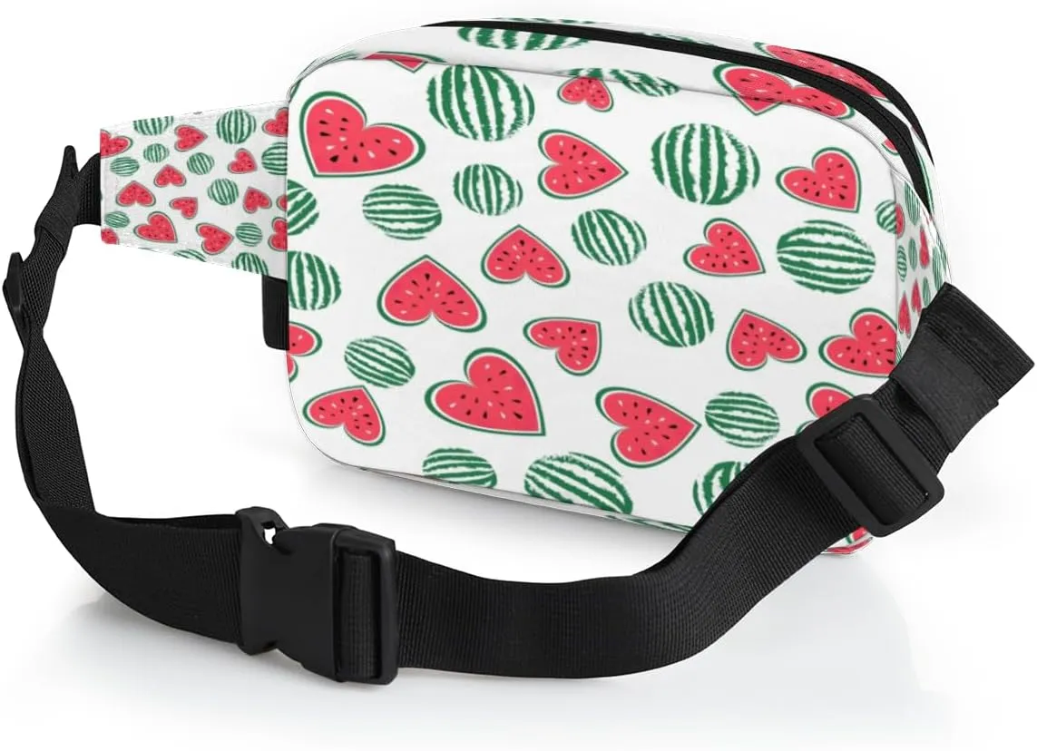 Watermelon Heart Shaped Fanny Pack for Women Men Waterproof Belt Bag Crossbody Waist Bag with Adjustable Strap Fashion Waist Packs for Casual Running Gym Hiking Travel Workout Cycling
