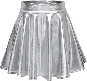 Women Faux Leather Mini Skirts Night Out Disco Short Skirt Sexy Performance Stage Pleated Skirt PU-Leather Skirts