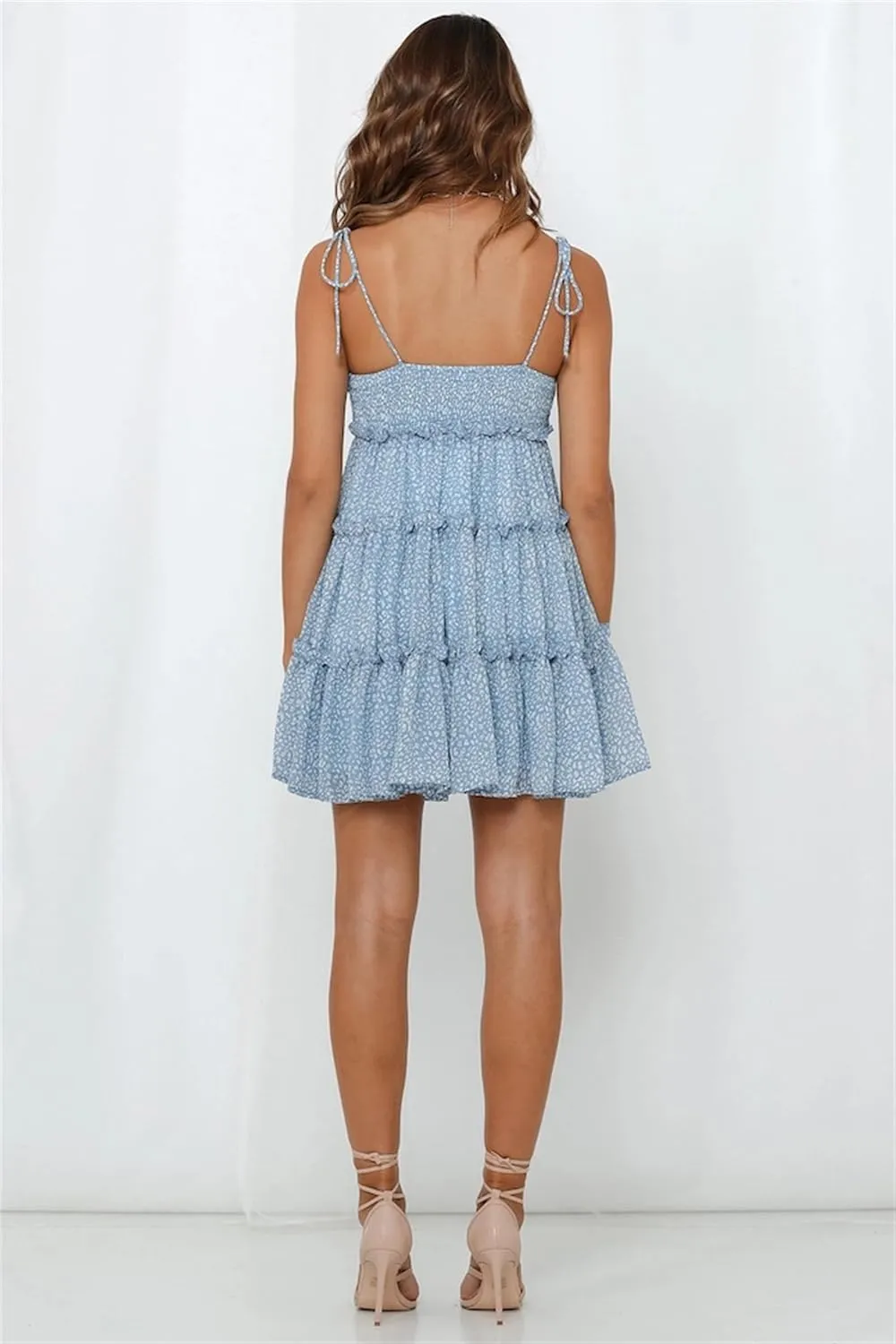 Women Floral Mini Dress Spaghetti Strap Ruffle Tiered Dress, Casual Summer Strap Tiered Ruffle Flowy Chiffon Boho Sundress
