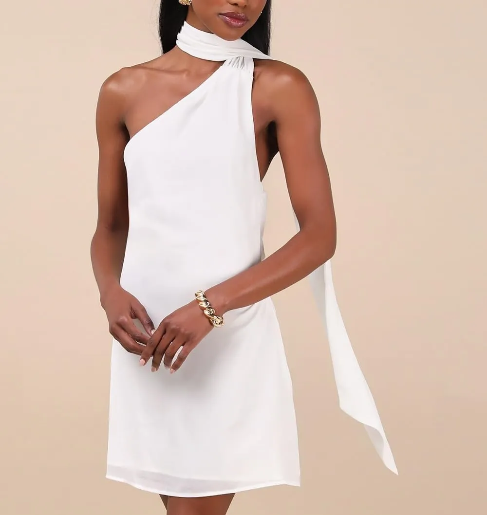Women Halter Neck Mini Bodycon Dress with Scarf Sexy Backless Silk Satin Short Dress Club Party Dresses