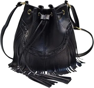 Women Leather Fringe Bucket Bags Hobo Crossbody Tassel Shoulder Bags Purse, Gift for Women
