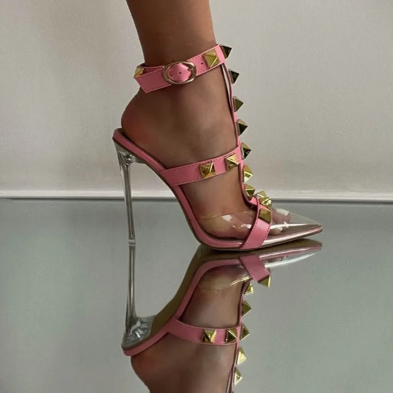 Women Shoes 11.5cm High Heels Rivet Women Pumps Party Female Sandals 2022 Pointed Toe Sandals Ladies Summer Footwear High-Heeled