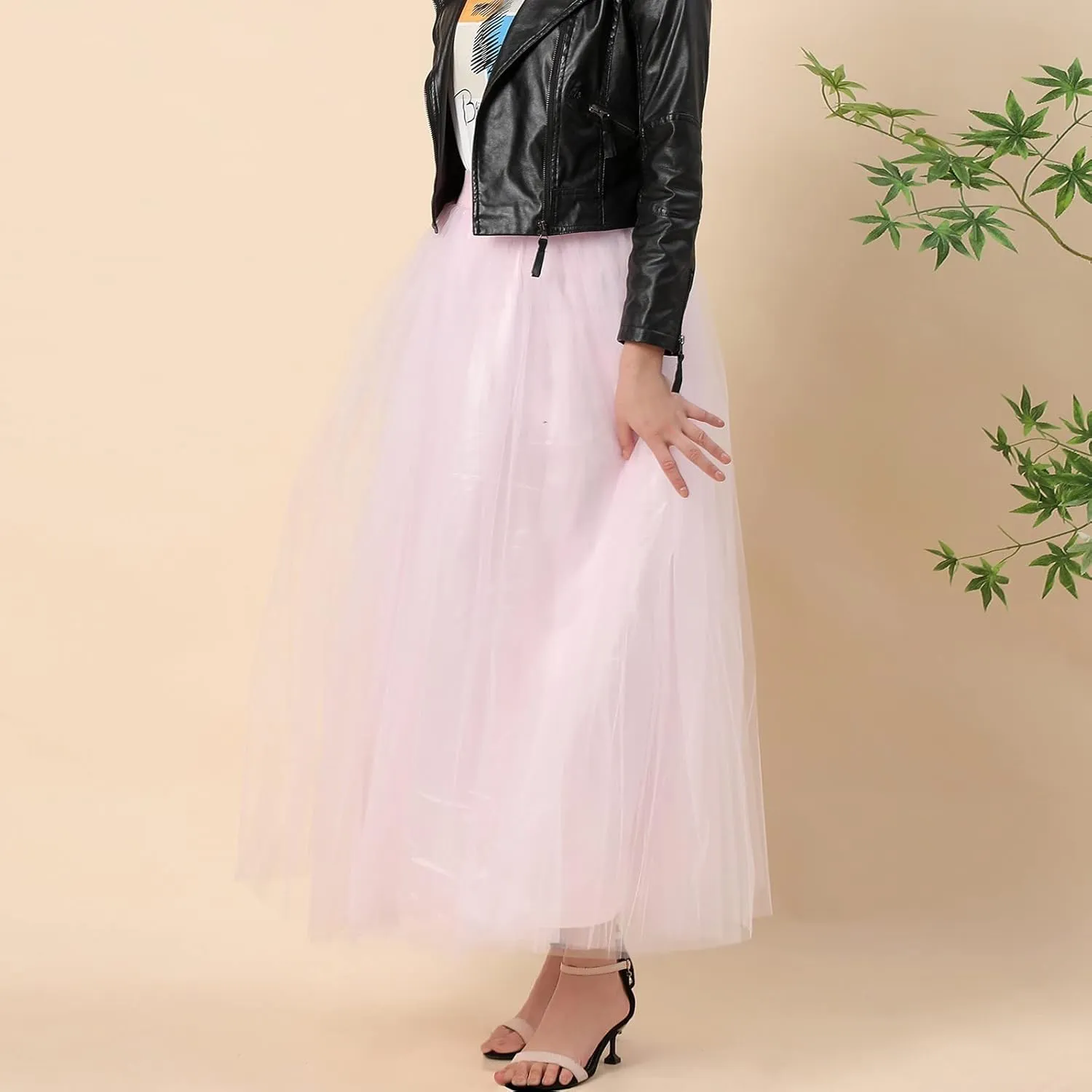 Women's A-Line High Waisted Midi Skirt Womens Long Tulle Skirt Pleated A Line Skirt High Waist Elastic Trendy
