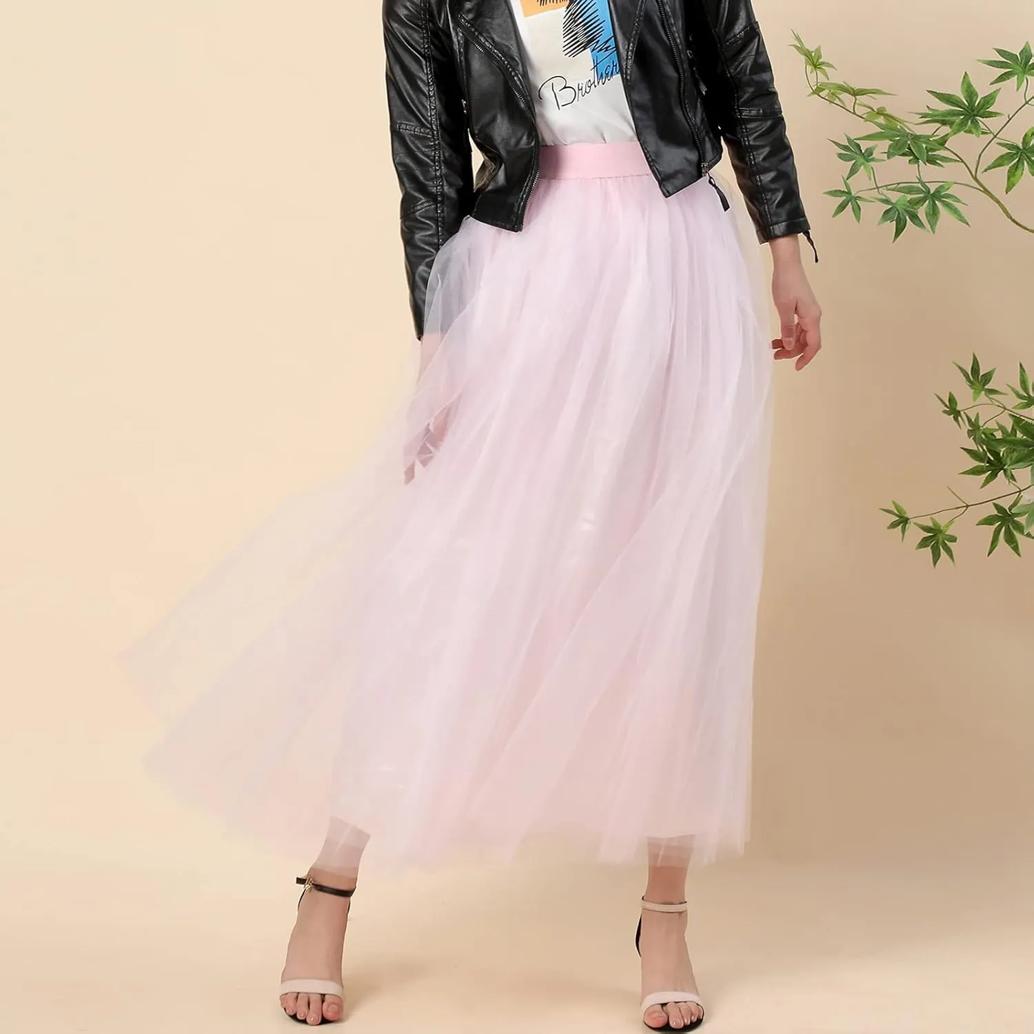 Women's A-Line High Waisted Midi Skirt Womens Long Tulle Skirt Pleated A Line Skirt High Waist Elastic Trendy