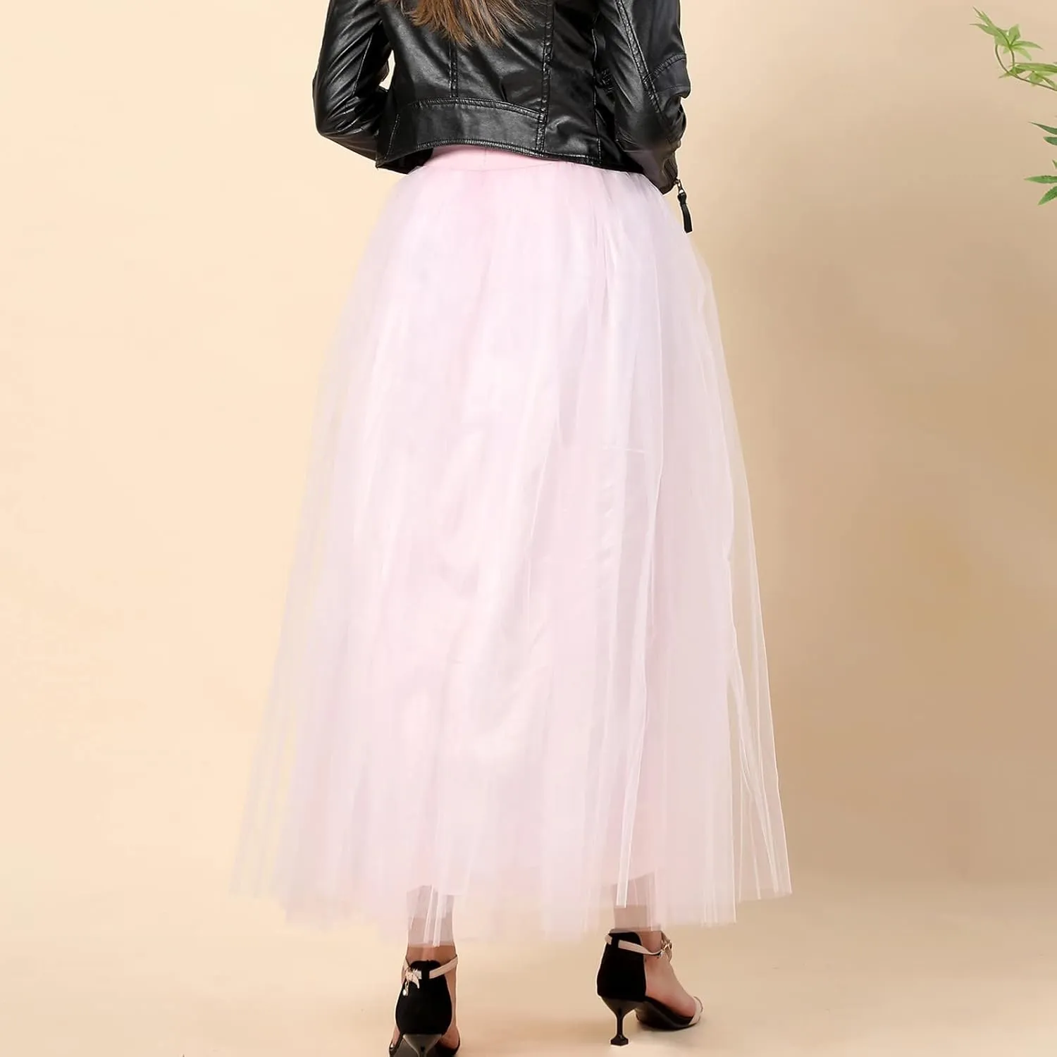 Women's A-Line High Waisted Midi Skirt Womens Long Tulle Skirt Pleated A Line Skirt High Waist Elastic Trendy