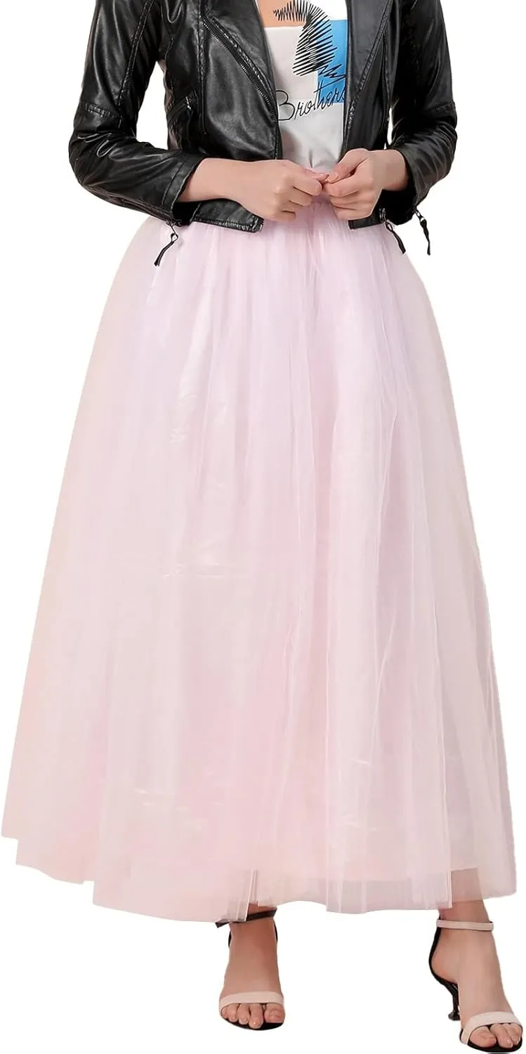Women's A-Line High Waisted Midi Skirt Womens Long Tulle Skirt Pleated A Line Skirt High Waist Elastic Trendy