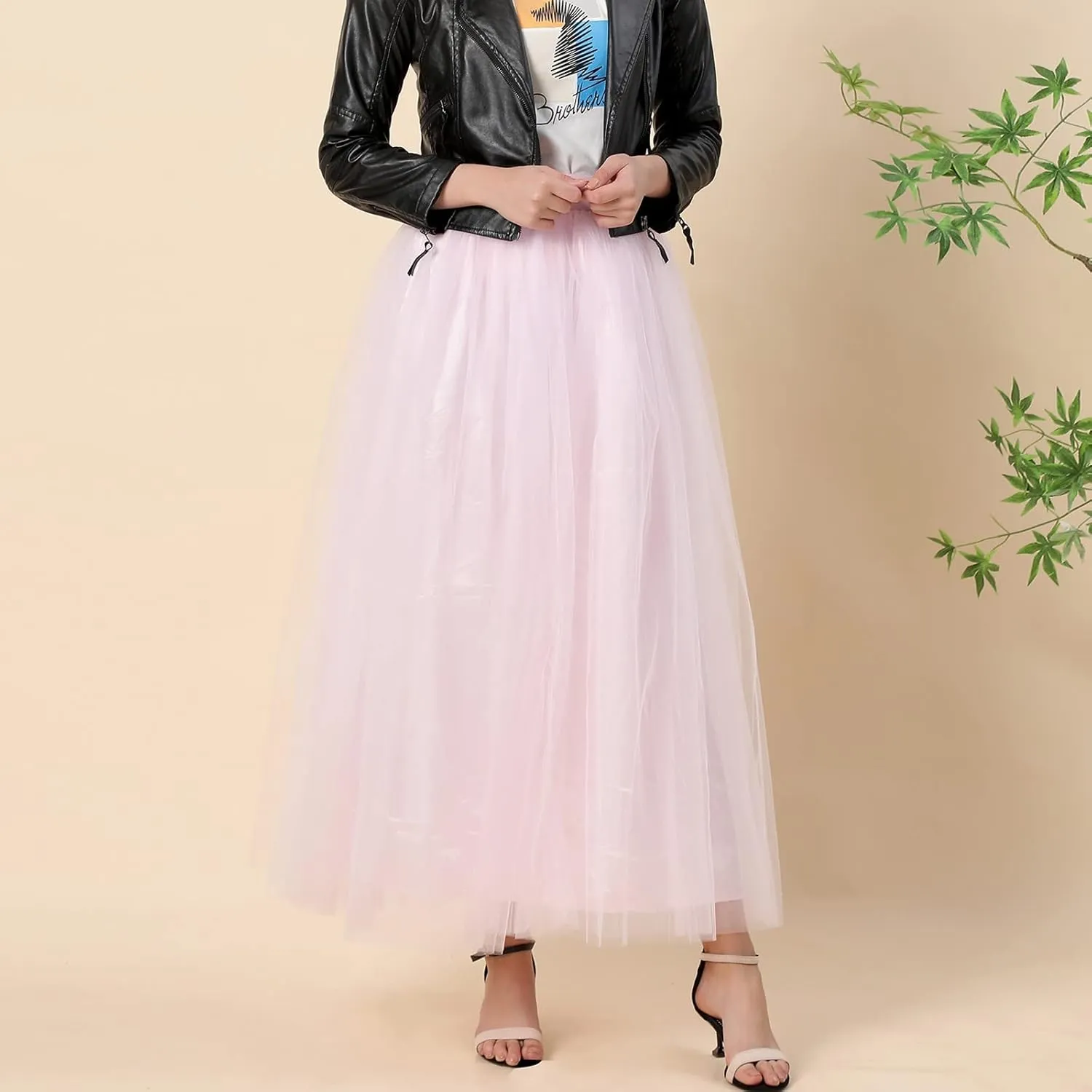 Women's A-Line High Waisted Midi Skirt Womens Long Tulle Skirt Pleated A Line Skirt High Waist Elastic Trendy