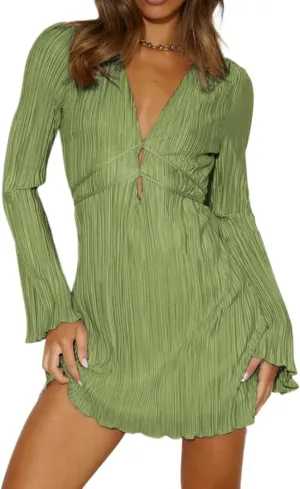 Women's Coquettish Long Sleeve Floral Lace Mini Dress Fairycore Square Neck Smocked A Line Flowy Cottagecore Dress