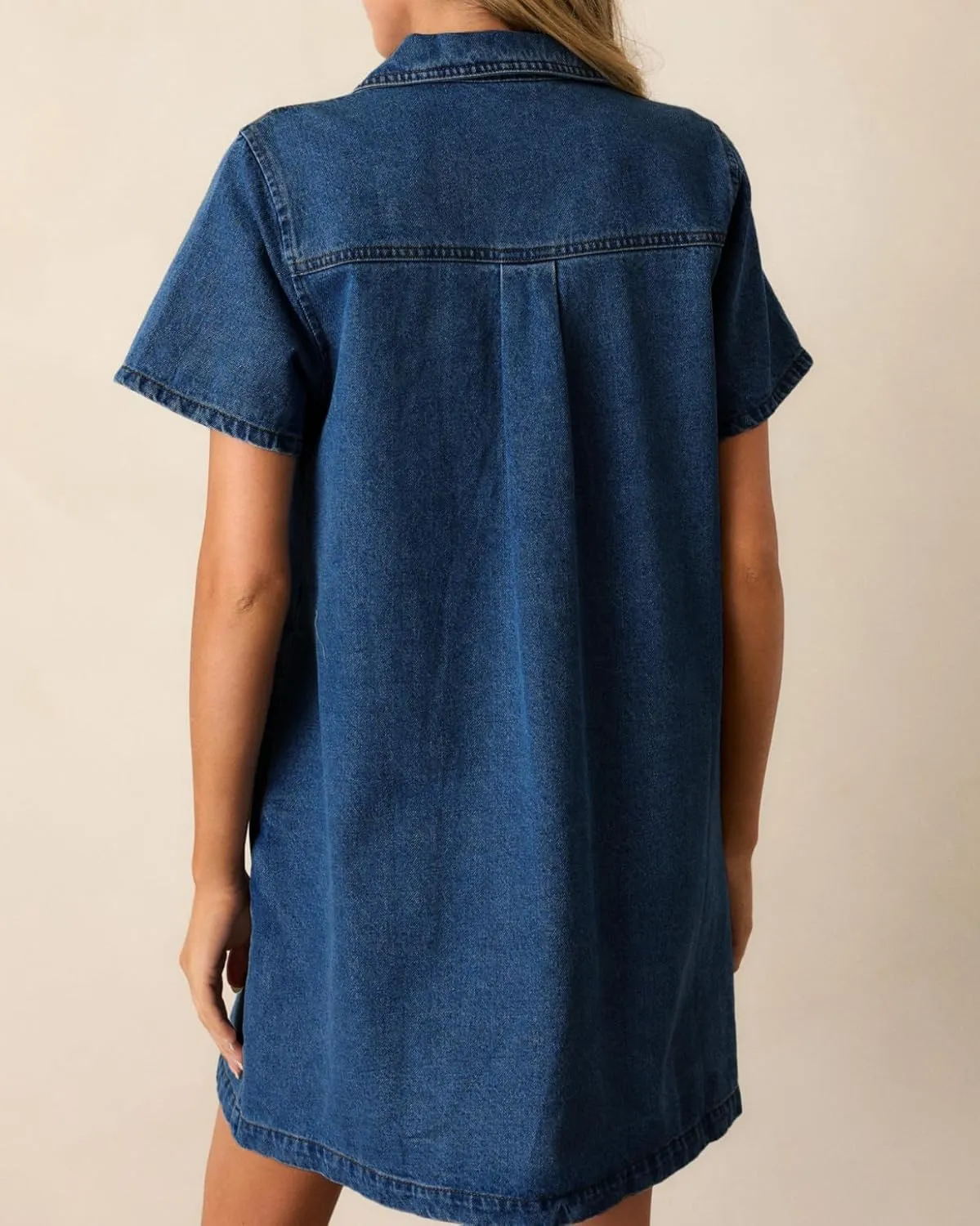 Womens Denim Shirt Dress Summer Collared V Neck Mini Casual Jean Dresses with Pockets