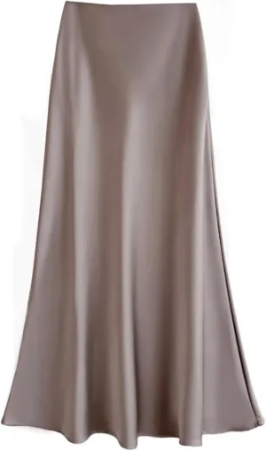 Women's Elegant Satin Skirts High Waisted Flared Casual Work Office Fishtail A Line Long Skirt