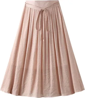 Womens Midi Length Summer Skirts Casual Solid Spring Trendy Pleated Swing Sexy Women Skirts Lace Up Cute Beach